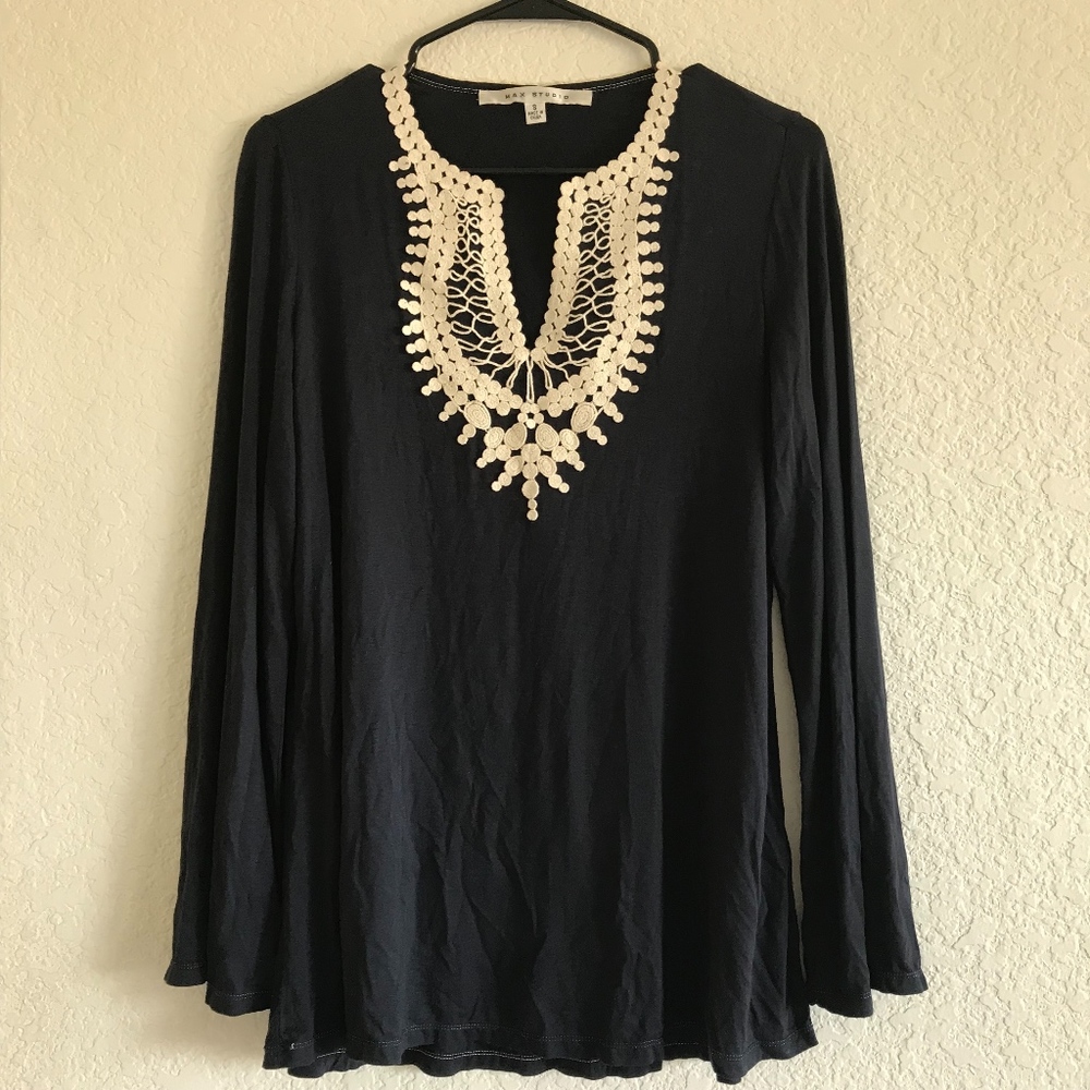 Max Studio Navy Blue Tunic Small
